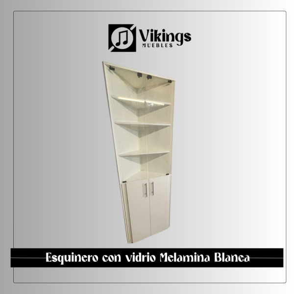 Esquinero con Vidrio en Melamina Blanca - Imagen 2