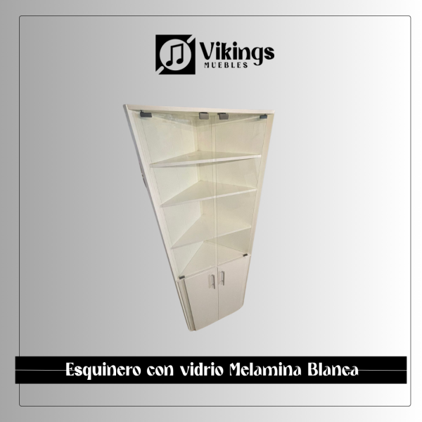 Esquinero con Vidrio en Melamina Blanca